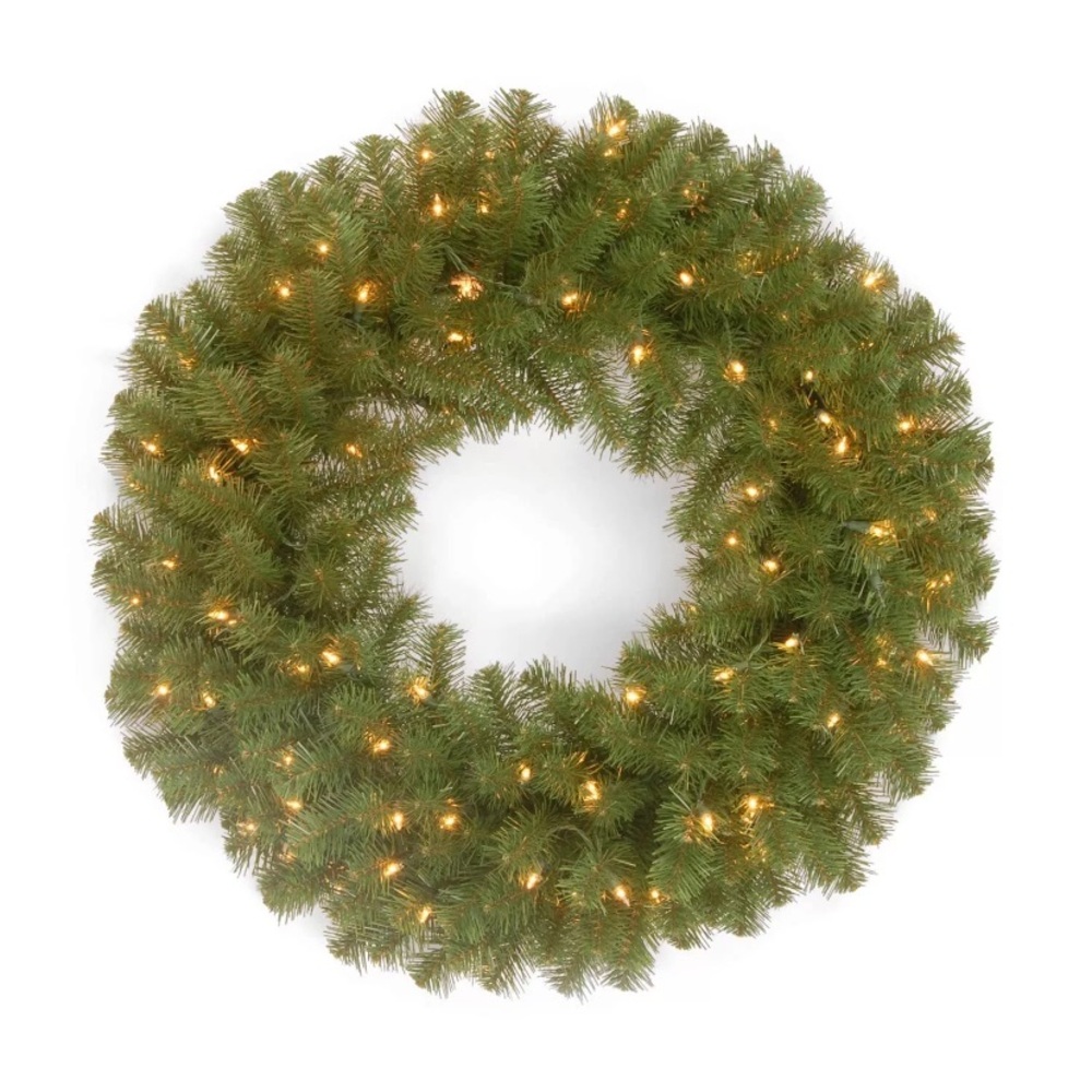 24” National Tree Company Pre-Lit Artificial Christmas Wreath Green battery New